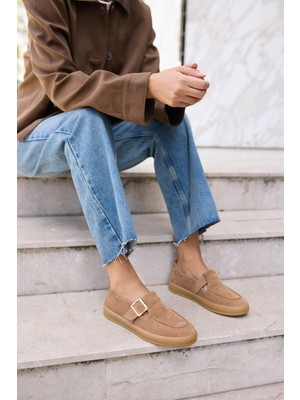 Angelina Jones Carmen Kadın Taba Tutun Gercek Suet Loafer Ayakkabi