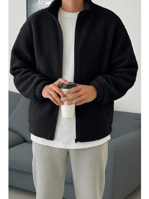 Ghassy Co. Erkek Isı Termal Iç Dış Sherpa Sonbahar Kış Tam Fermuarlı Peluş Polar Sweatshirt