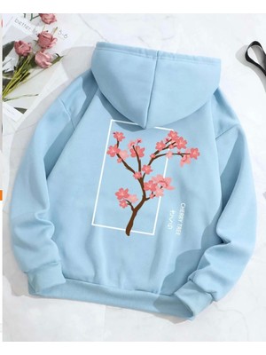Punix Kids Punıx Kıds Özel Üretim Kapüşonlu Pembe Çiçek Dalı Sırt Baskılı 2 Iplik Kışlık Kız Çocuk Trend  Sweatshırt