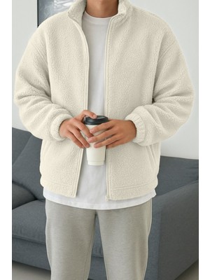 Ghassy Co. Erkek Isı Termal Iç Dış Sherpa Sonbahar Kış Tam Fermuarlı Peluş Polar Sweatshirt