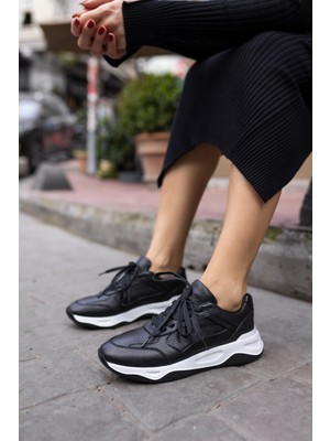 Angelina Jones Fainn Kadin Siyah Gercek Deri Eva Tabanli Sneaker