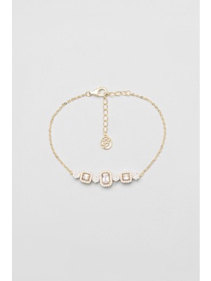 So CHIC Baget Tasarım 18 Ayar Sarı Altın Kaplama 19 cm Gümüş Bileklik