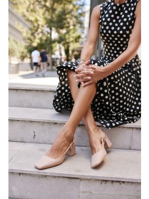 Angelina Jones Alfama Kadın Nude Kut Burunlu Kalın Topuklu Sandalet