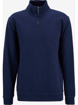 Limon Bato Yaka Düz Örgü Desenli Lacivert Erkek Sweatshırt MML5WM-SWT9517