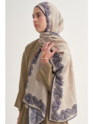 Latte Carell Floral Çiçekli Monogram Floş Şal