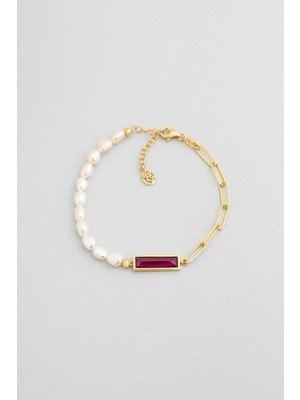 So CHIC Pearl Bloom 18 Ayar Sarı Altın Kaplama 19 cm Gümüş Bileklik