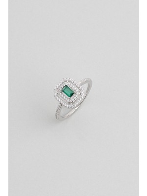 So CHIC Zümrüt Büyüsü 18 Ayar Beyaz Altın Kaplama Gümüş Yüzük