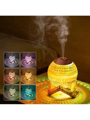 Tedaks Sonx Renkli Kristal Küre Tasarımlı LED Işıklı Hava Nemlendirici – Sessiz Çalışma ve Ahşap Desenli Kapak