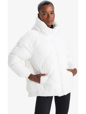 DeFacto Su İtici Oversize Fit Geniş Kalıp Kapüşonlu Fermuarlı Cepli Şişme Mont E9260AX25AU