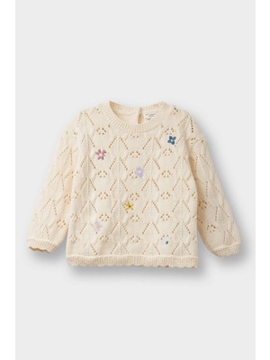 DeFacto Bisiklet Yaka Çiçekli Pamuk Akrilik Triko Kazak Kız Bebek G2317A525WN