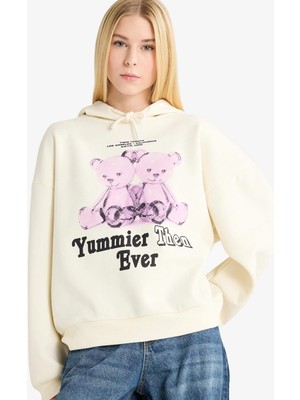 DeFacto Oversize Geniş Kalıp Kapüşonlu Baskılı KSweatshirt G3884AX25WN