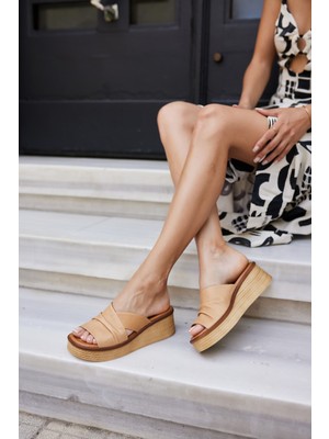 Angelina Jones Fianco Kadın Siyah Gercek Deri Dolgu Taban Terlık