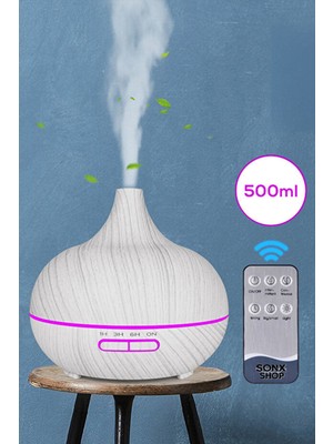 Tedaks Aroma Difüzör Gece Işığı Beyaz Parke Desen 7 LED Nemlendirici Kumandalı 550 ml Buhar Makinesi