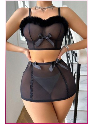 Çamaşır Kenti Siyah Tül Kurdele Detaylı Seksi Iç Giyim Seti