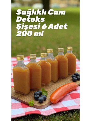 Frolde Home 6’lı Sızdırmaz Gold Metal Kapaklı Cold Brew Kahve Detoks Yassı Cam Şişe 200 ml