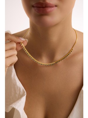 Nereze 925 Ayar Gümüş Gold Kaplama Gurmet Zircirli 3 mm Mistik Topaz Taşlı Kolye