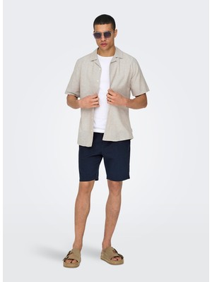 Only & Sons Slim Fit Açık Kahve Düz Erkek Gömlek Onscaıden Lıfe Ss Solıd Resort Lıne