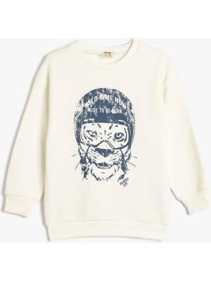 Koton Erkek Çocuk Hayvan Baskılı Sweatshirt Bisiklet Yaka Boxy Pamuk Karışımlı