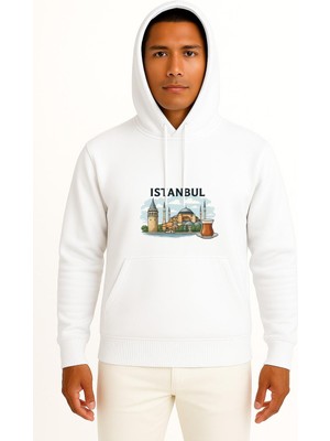 Bahriyeli Collection Kapüşonlu Istanbul - Ayasofya Camii ve Çay Göğüs Tasarımlı Unisex Sweatshirt