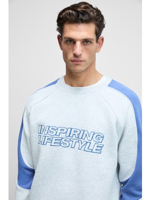 Grimelange HERCULES Erkek Bisiklet Yaka Önü Nakışlı Kolları Biyeli Grimelanj Sweatshirt