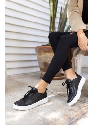 Angelina Jones Blair Kadın Siyah Gercek Deri Sneaker