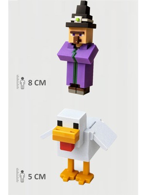 Minecraft Witch Cadı ve Chicken Tavuk Set Hareketli Eklemli Figür