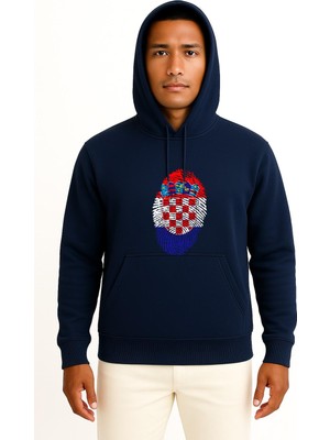 Bahriyeli Collection Kapüşonlu Hırvatistan Logosu ve Bayrağı Göğüs Tasarımlı Unisex Sweatshirt