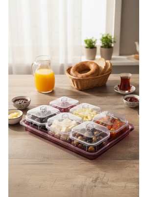 EW's Kitchenware Akrilik Mürdüm 6’lı Kapaklı Kahvaltılık Kahvaltı Seti & Saklama Kabı (Cam Değildir)