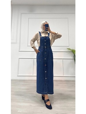 Fantastik Store Etekli Salopet Enzim Süper Taş Yıkama Koyu Mavi D2521