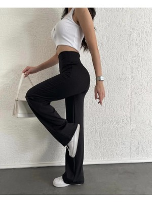 Fantastik Store Fitilli Palazzo Pantolon Siyah