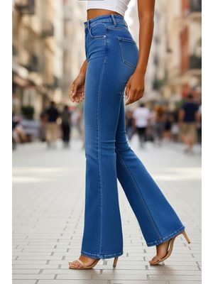 Cedy Denim Cedy Denım Yüksek Kalite Kadın 5 Cep Düşük Bel Ispanyol Paça Skinnyfit Esnek Jean Pantolon C619