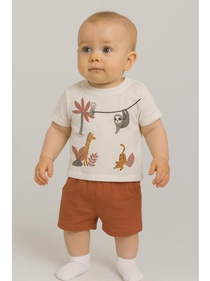 Rapapa Bebek Erkek Yazlık Hayvan Desenli Tişört ve Şort Takımı – 1110K