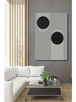 Teona Ahşap Dekoratif Ahşap Dikdörtgen Tablo Siyah Noktalar ve Çizgiler