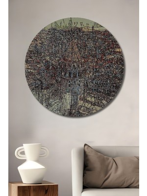 Teona Ahşap Dekoratif Ahşap Yuvarlak Tablo Galata Kulesi Sanatı