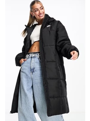 Nike Terma Fit Synthetic Fill Loose Fit Classic Maxi Puffer Jacket Kadın Kapüşonlu Bol Kesim Parka Siyah