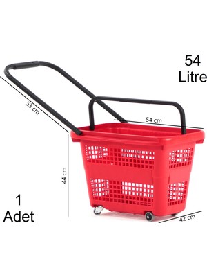 Marketix Tekerlekli Plastik Market Alışveriş El Sepeti 54 Litre Kırmızı 1 Adet