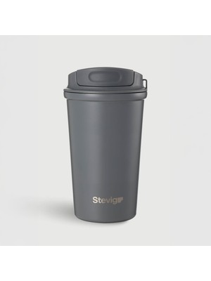 Stevig 4 Work Flip Open Coffee Mug Çelik Termos 400 ml Grey ST-251