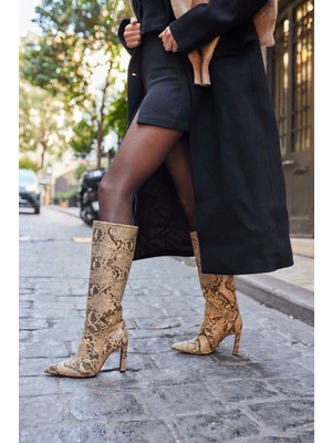 Angelina Jones Giallo Kadın Nude Yılan Ithal Malzeme Topuklu Çizme