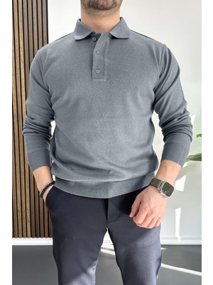 Edwox Erkek Düğmeli Polo Yaka Kazak Açık Mavi EDW231