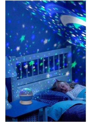 Storemax Mavi Dönen Projeksiyon Gece Lambası Star Ay Yıldız LED