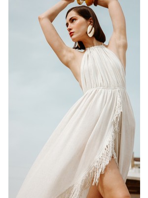 İkikız  Kenevir Boyundan Bağlamalı Elbise