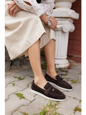 Angelina Jones Casado Kadın Bej Gercek Suet Loafer Ayakkabi