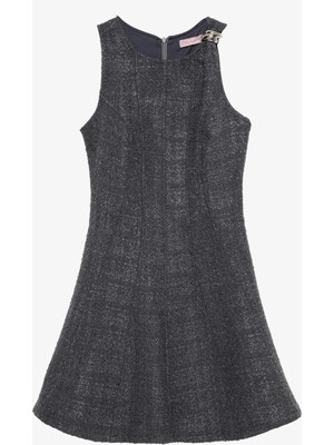 Quzu Halka Aksesuarlı Tüvit Mini Elbise Antrasit