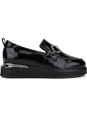 Tamer Tanca Kadın Hakiki Deri Siyah Rugan Loafer Ayakkabı 322 2451401 Bn Ayk SK25-26 Sıyah Krsk Rgn