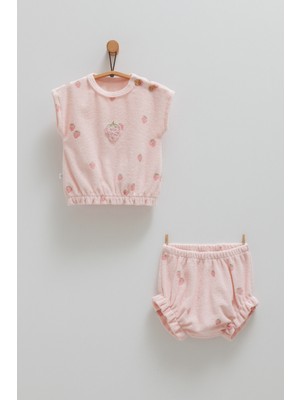 Berry Days Havlu Kumaş Tshırt Kısa Şort Takım Pembe