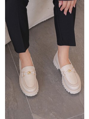 Stilbagshoes Herminia Ithal Toka Detaylı Leofer Kadın Günlük Ayakkabı Bej