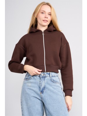 Aksoy K26 24K107 Kahve Kadın 3 Ip Sardonlu Fermuarlı Sweat