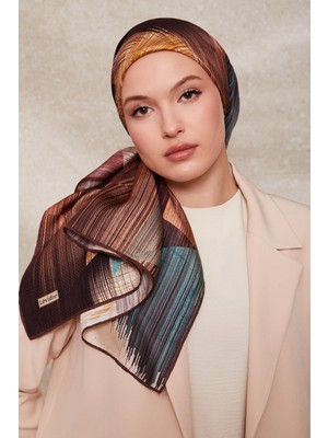 Lêvi D'or Kahve Çizgi Desen Twill İpek Eşarp