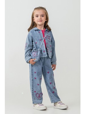 Kinderos Kalp Nakışlı Çantalı Kız Çocuk 4\'lü Takım - 26K 2242