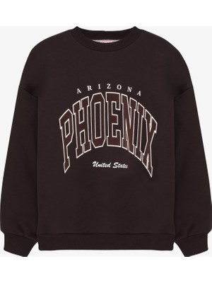 Quzu Arizona Baskılı Oversize Sweatshirt Kahverengi